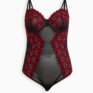 Torrid Valentines UNDERWIRE BODYSUIT - EMBROIDERED HEARTS BLACK Lingerie